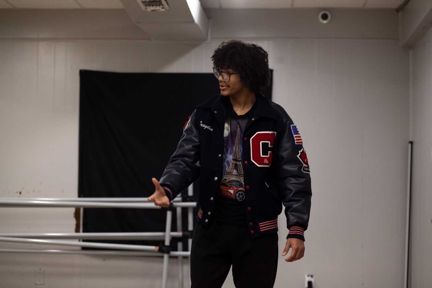 Brayden Landry working a scene in rehearsal